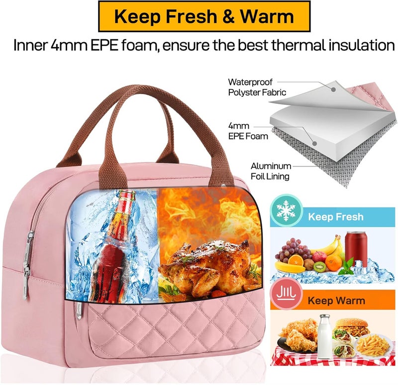 Buringer HOMESPON Lunch Bag for Woman Man Adults with Front Pocket Insulated Lunch Tote Lunch Box Container for Work Picnic or Travel（Pink） - Image 5